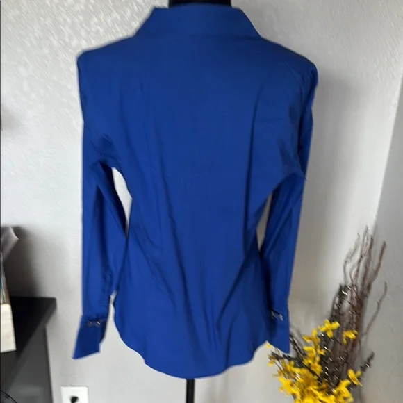 Express Blue Fitted Long Sleeve Button Down Shirt - Picture 6 of 10